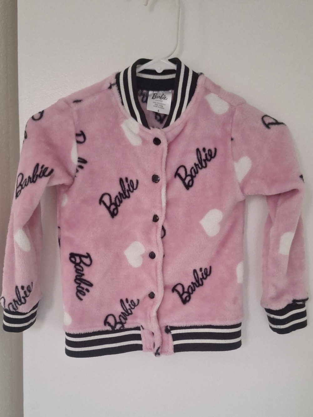 Barbie Pink Plush Heart Logo Snap-Front Jacket